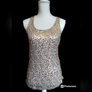 FOREVER 21 Nude Sheer Gold Sequin Tank Top/Size:S/P